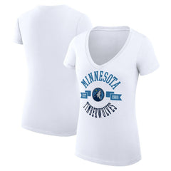 Minnesota Timberwolves G-III 4Her by Carl Banks Women's Super-Slim Fit Lightweight Large City Logo V-Neck T-Shirt - White for sale