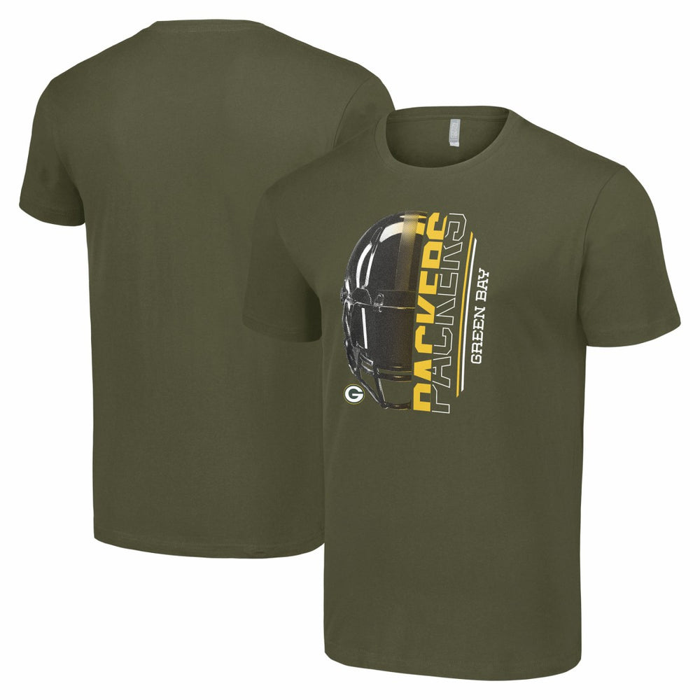 Green Bay Packers Starter Half Helmet Logo T-Shirt - Olive discount