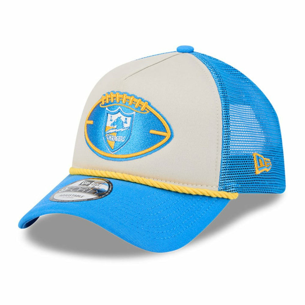Los Angeles Chargers New Era 2024 Sideline Historic 9FORTY A-Frame Trucker Adjustable Hat - Stone/Powder Blue outlet