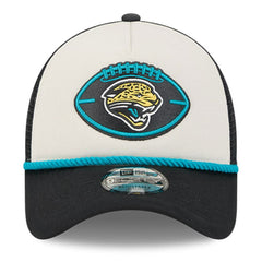 Jacksonville Jaguars New Era 2024 Sideline Historic 9FORTY A-Frame Trucker Adjustable Hat - Stone/Black outlet