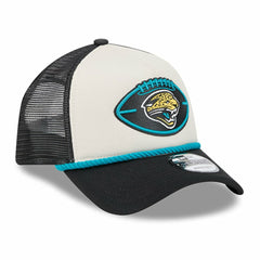 Jacksonville Jaguars New Era 2024 Sideline Historic 9FORTY A-Frame Trucker Adjustable Hat - Stone/Black outlet