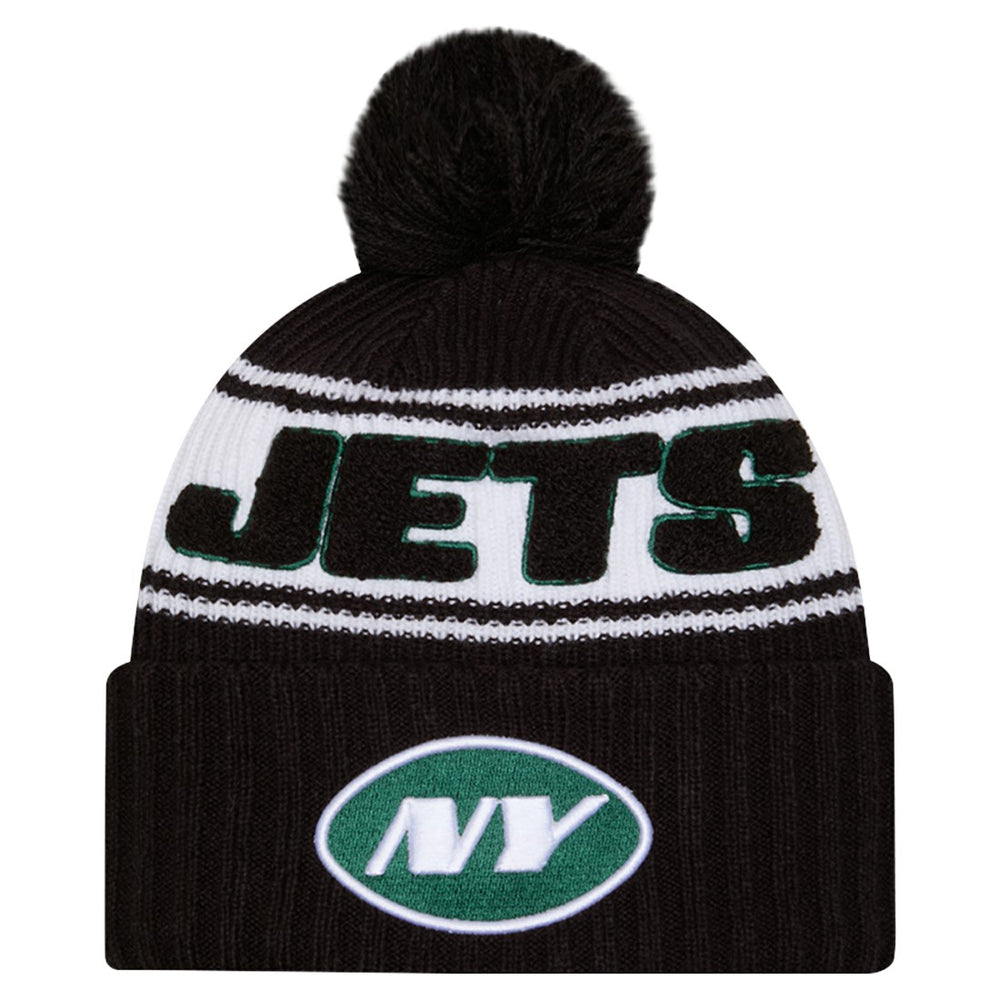 New York Jets New Era 2024 Sideline Cuffed Knit Hat with Pom - Black discount