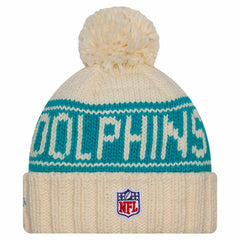 Miami Dolphins New Era Women's 2024 Sideline Cuffed Knit Hat with Pom - Cream outlet
