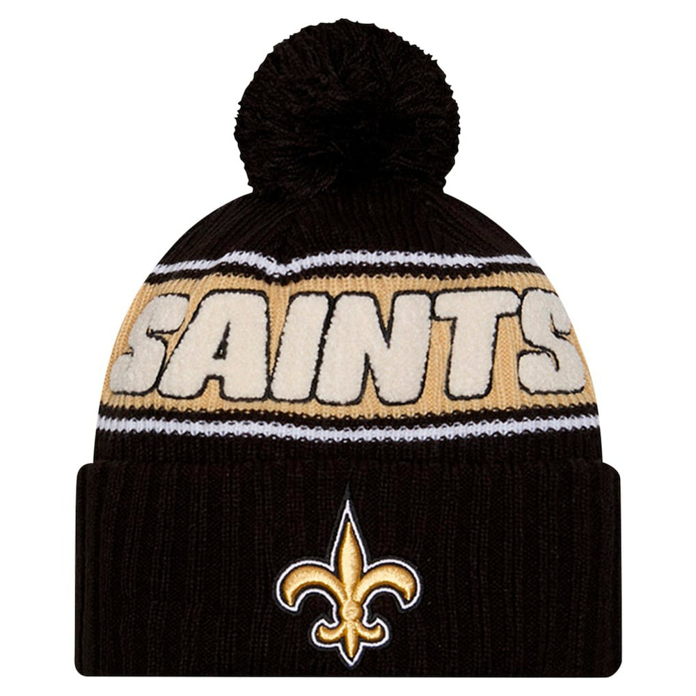 New Orleans Saints New Era Youth 2024 Sideline Sport Cuffed Knit Hat with Pom - Black outlet
