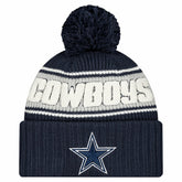 Dallas Cowboys New Era Youth 2024/25 Sideline Cuffed Knit Hat with Pom - Navy for sale