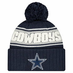 Dallas Cowboys New Era Youth 2024/25 Sideline Cuffed Knit Hat with Pom - Navy for sale