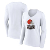 Cleveland Browns Women's Team Lockup Long Sleeve V-Neck T-Shirt - White cheap