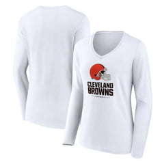 Cleveland Browns Women's Team Lockup Long Sleeve V-Neck T-Shirt - White cheap