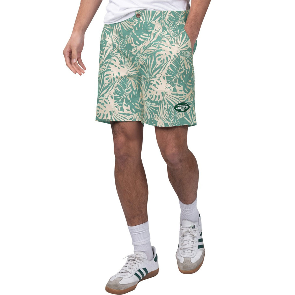 New York Jets Margaritaville Sandwashed Monstera Print Amphib Shorts - Green outlet