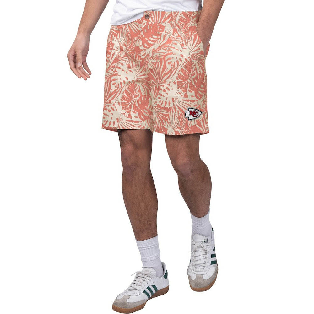 Kansas City Chiefs Margaritaville Sandwashed Monstera Print Amphib Shorts - Red for sale