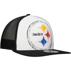 New Era Pittsburgh Steelers Distressed 9FIFTY A-Frame Snapback Hat - White/Black for sale