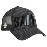 New Orleans Saints New Era Midnight Ink Tonal Text A-Frame Trucker 9FORTY Adjustable Hat - Black discount