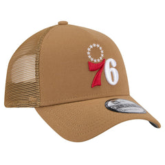 Philadelphia 76ers 9FORTY A-Frame Trucker Adjustable Hat - Tan | New Era cheap