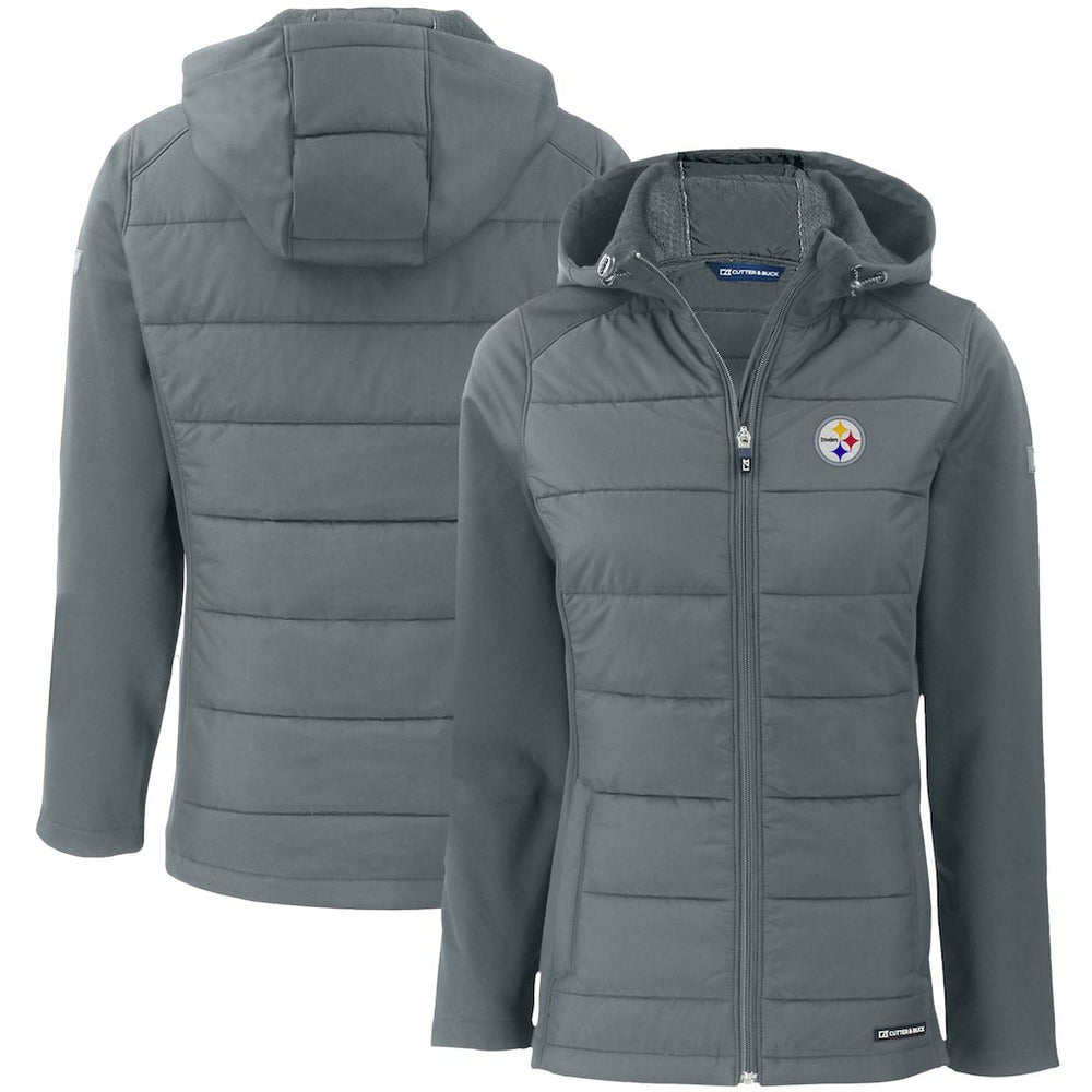 Pittsburgh Steelers Cutter & Buck Women's Evoke PrimaLoft Hybrid Eco Softshell Recycled Full-Zip Hooded Jacket - Gray outlet
