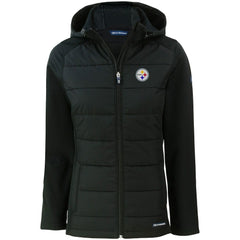 Pittsburgh Steelers Cutter & Buck Women's Evoke PrimaLoft Hybrid Eco Softshell Recycled Full-Zip Hooded Jacket - Black sale