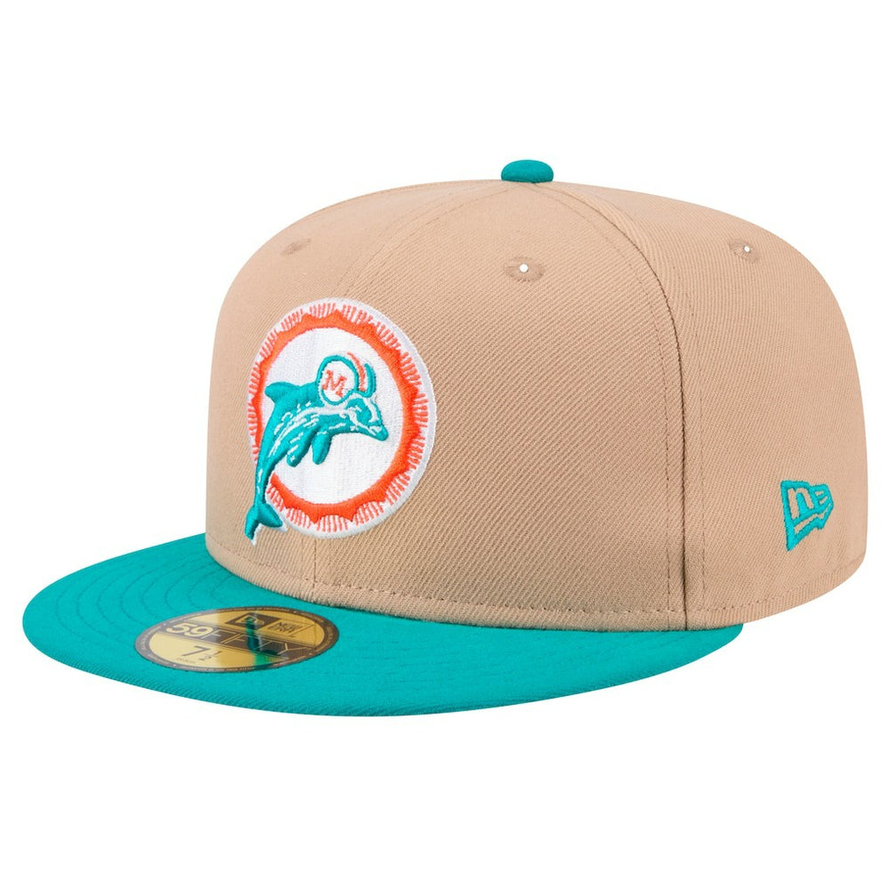 Miami Dolphins New Era Throwback Logo Main 59FIFTY Fitted Hat - Tan sale