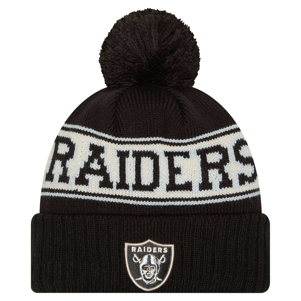Las Vegas Raiders Youth New Era Retro Cuffed Knit Hat with Pom - Black discount