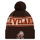 Cleveland Browns Youth New Era Retro Cuffed Knit Hat with Pom - Brown for sale