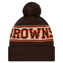 Cleveland Browns Youth New Era Retro Cuffed Knit Hat with Pom - Brown for sale