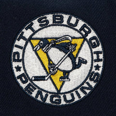 Pittsburgh Penguins Mitchell & Ness Retro Script Colorblock Snapback Hat Navy