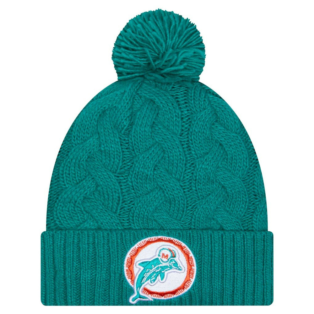 Miami Dolphins New Era Women's Cable Cuffed Knit Hat with Pom - Aqua on sale