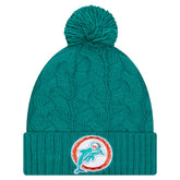 Miami Dolphins New Era Women's Cable Cuffed Knit Hat with Pom - Aqua on sale