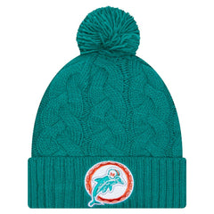 Miami Dolphins New Era Women's Cable Cuffed Knit Hat with Pom - Aqua on sale