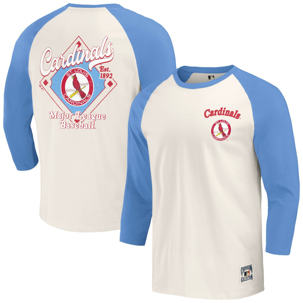 St. Louis Cardinals Darius Rucker Collection Cooperstown Collection Raglan 3/4-Sleeve T-Shirt - Light Blue/White