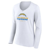 Los Angeles Chargers Women's Team Lockup Long Sleeve V-Neck T-Shirt - White on sale