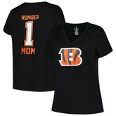 Cincinnati Bengals Women's Plus Size Mother's Day #1 Mom V-Neck T-Shirt - Black discount