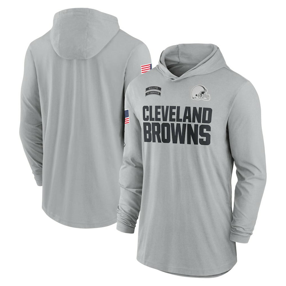 Cleveland Browns 2024 Salute to Service Lightweight Dri-FIT Long Sleeve Hoodie T-Shirt - Gray | Nike for sale
