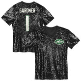 Sauce Gardner New York Jets Girls Youth Sequin V-Neck Fashion Jersey - Black for sale