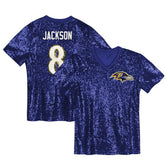 Lamar Jackson Baltimore Ravens Girls Youth Sequin V-Neck Fashion Jersey - Purple on sale