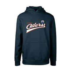 Edmonton Oilers Levelwear Youth Podium Retro Script Fleece Pullover Hoodie Navy
