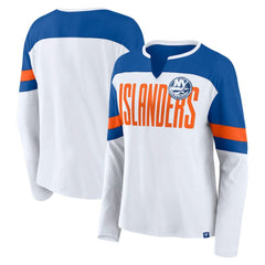 New York Islanders Fanatics Women's Frozen Long Sleeve Notch Neck T-Shirt White/Royal