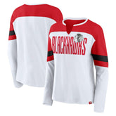 Chicago Blackhawks Fanatics Women's Frozen Long Sleeve Notch Neck T-Shirt White/Red
