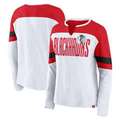 Chicago Blackhawks Fanatics Women's Frozen Long Sleeve Notch Neck T-Shirt White/Red