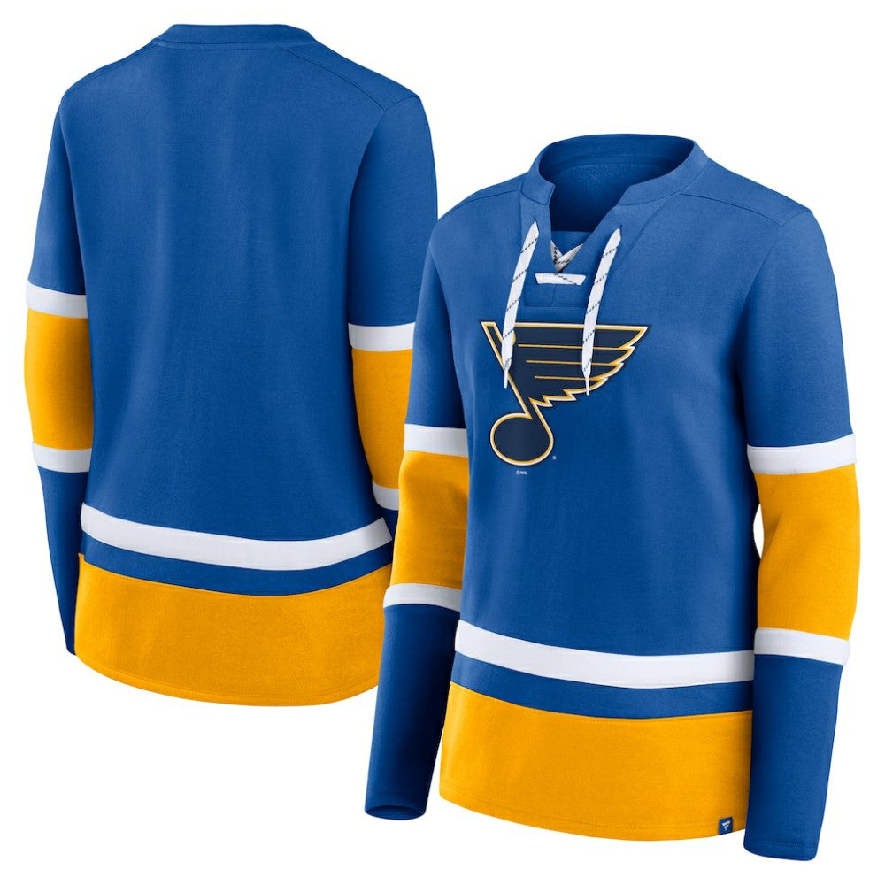 St. Louis Blues Fanatics Women's Prime Time Lace-Up Long Sleeve T-Shirt Blue