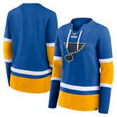 St. Louis Blues Fanatics Women's Prime Time Lace-Up Long Sleeve T-Shirt Blue