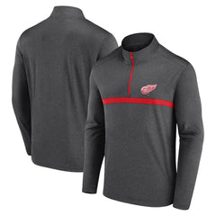 Detroit Red Wings Logo Athletic Head-to-Head Raglan Quarter-Zip Top Heather Charcoal
