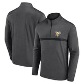 Pittsburgh Penguins Logo Athletic Head-to-Head Raglan Quarter-Zip Top Heather Charcoal