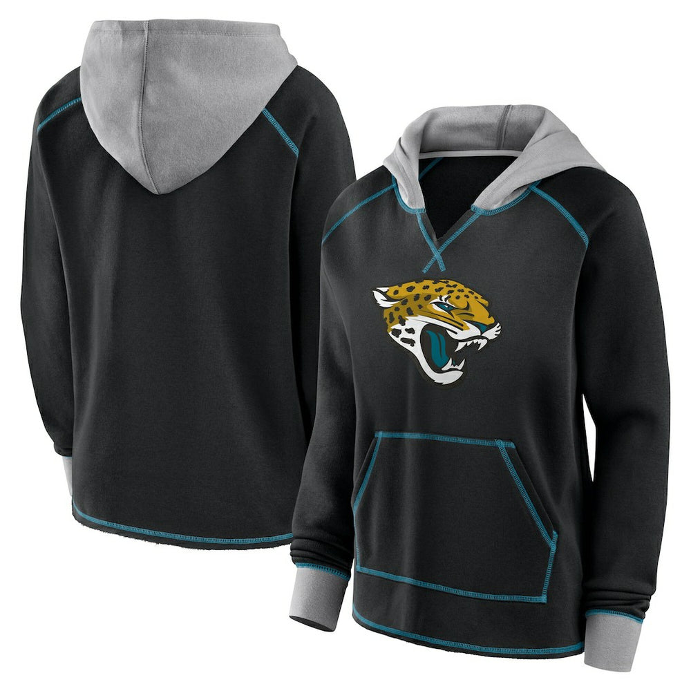 Jacksonville Jaguars Logo Athletic Women's Boom Fleece Pullover V-Neck Hoodie - Black outlet
