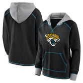 Jacksonville Jaguars Logo Athletic Women's Boom Fleece Pullover V-Neck Hoodie - Black outlet