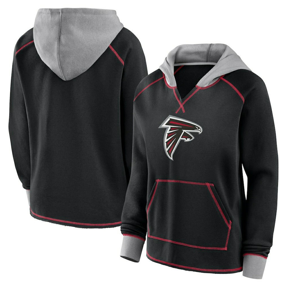 Atlanta Falcons Logo Athletic Women's Boom Fleece Pullover V-Neck Hoodie - Black discount