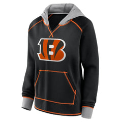 Cincinnati Bengals Logo Athletic Women's Boom Fleece Pullover V-Neck Hoodie - Black outlet