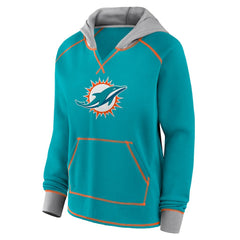 Miami Dolphins Logo Athletic Women's Boom Fleece Pullover V-Neck Hoodie - Aqua sale