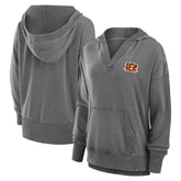Cincinnati Bengals Women's Initiative Snow Wash French Terry V-Neck Pullover Hoodie - Heather Charcoal for sale