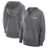 New York Jets Women's Initiative Snow Wash French Terry V-Neck Pullover Hoodie - Heather Charcoal cheap