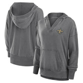 New Orleans Saints Women's Initiative Snow Wash French Terry V-Neck Pullover Hoodie - Heather Charcoal on sale