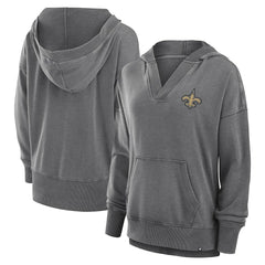 New Orleans Saints Women's Initiative Snow Wash French Terry V-Neck Pullover Hoodie - Heather Charcoal on sale